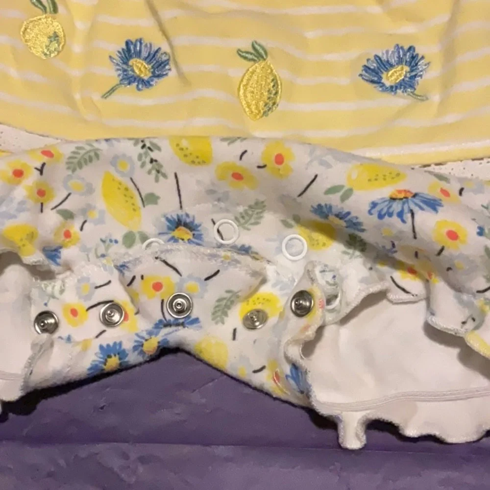 Laura Ashley| Yellow Striped Romper Kids with Floral Shorts Size 3-6 M